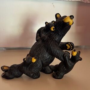 Playful Black Bear Family Sculpture